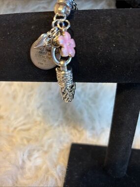 Delicate Silver Charm Bracelet with Pink Enamel Flower